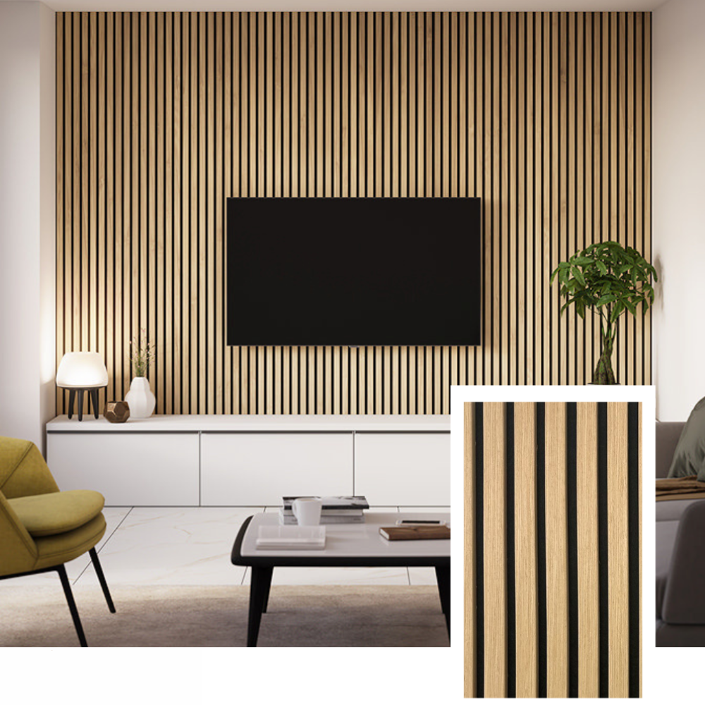 NordLyd™ Premium Acoustic Slat Panel — Natural Oak (2,7 x 1,10 m)