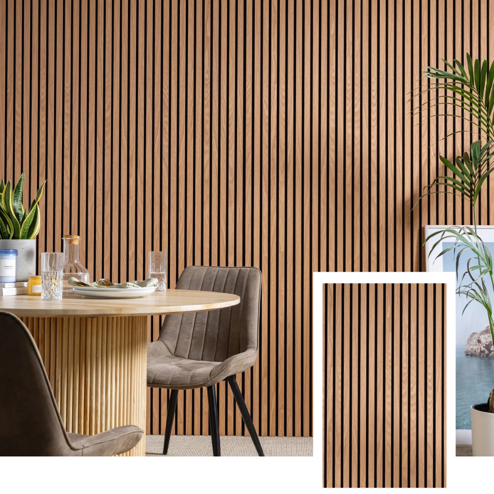 NordLyd™ Premium Acoustic Slat Panel — Natural Oak (2,7 x 1,10 m)