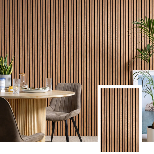 NordLyd™ Premium Acoustic Slat Panel — Natural Oak (2,7 x 1,10 m)